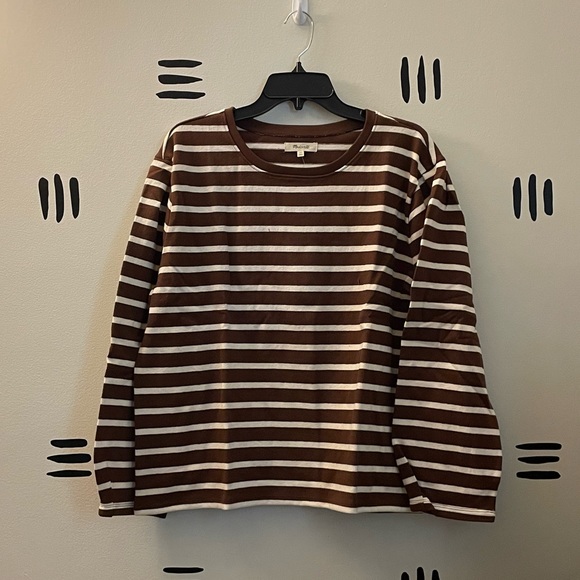 NWT Madewell Pleated Long-Sleeve Tee in Stripe - Picture 2 of 8